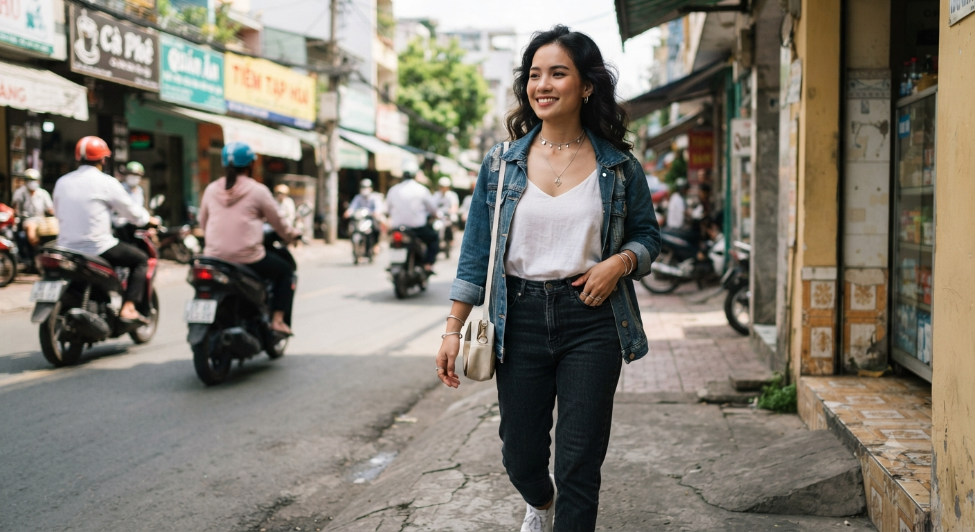 Kết hợp dây chuyền bạc nữ cùng phong cách dạo phố năng động