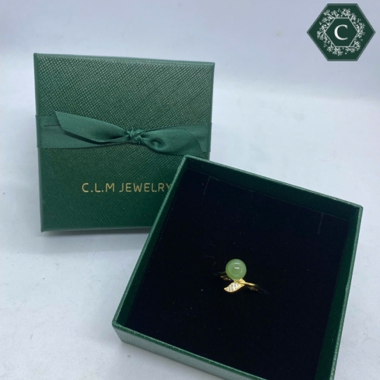 Nhẫn Bạc Đính Đá Nephrite Tròn Kết Hợp Đuôi Cá Lấp Lánh MS1005