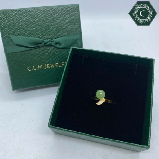 Nhẫn Bạc Đính Đá Nephrite Tròn Kết Hợp Đuôi Cá Lấp Lánh MS1005