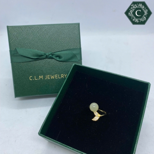 Nhẫn Bạc Đính Đá Nephrite Tròn Kết Hợp Đuôi Cá Lấp Lánh MS1005