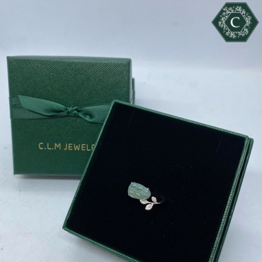 Nhẫn Bạc Đính Ngọc cẩm Thạch Tạo Hình Chiếc Lá MS998