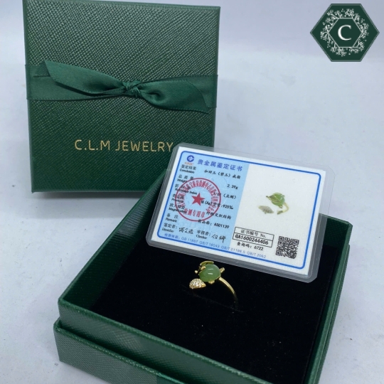 Nhẫn Bạc Đính Đá Nephrite ( Ngọc Bích ) Tạo Hình Nụ Hoa - MS1007