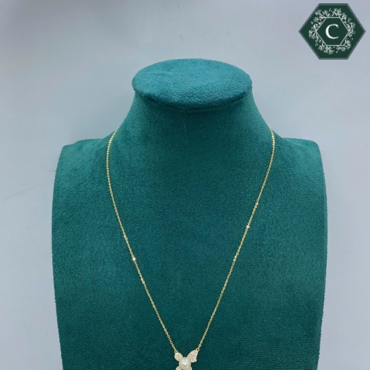 Dây Chuyên Bạc Mạ Vàng Nơ Mix Ngọc Trai Trẻ Trung MS1114