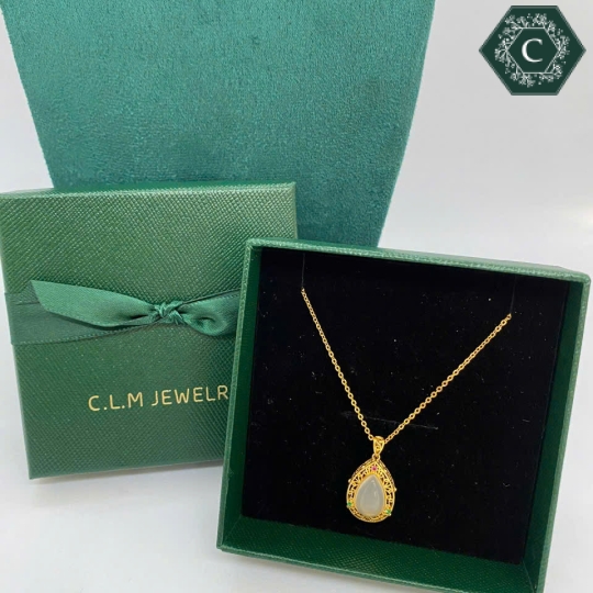 Dây Chuyền Bạc Mạ Vàng Hình Giọt Nước Đính Cẩm Thạch MS796