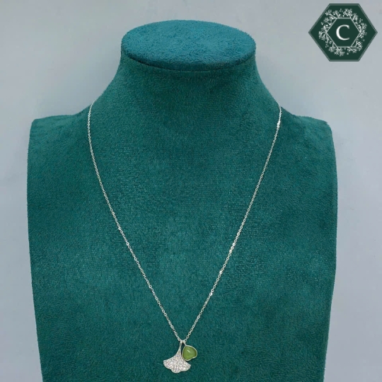Dây Chuyền Bạc Hình Lá Mix Cẩm Thạch Hình Trái Tim MS799