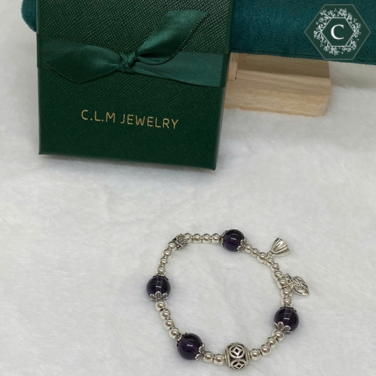 Vòng Tay Titan Kết Hợp Thạch Anh Tím Và Charm Búp Sen - MS1276