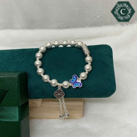 VÒNG TAY TITAN KẾT HỢP NGỌC TRAI VÀ CHARM BƯỚM - MS1283