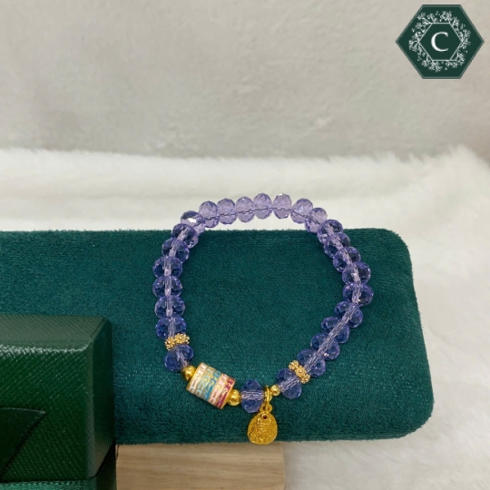 Vòng Tay Pha Lê Tím Mix Charm Bạc - MS1300