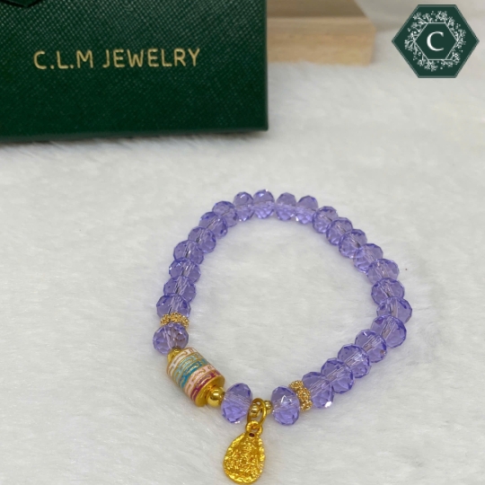 Vòng Tay Pha Lê Tím Mix Charm Bạc - MS1300