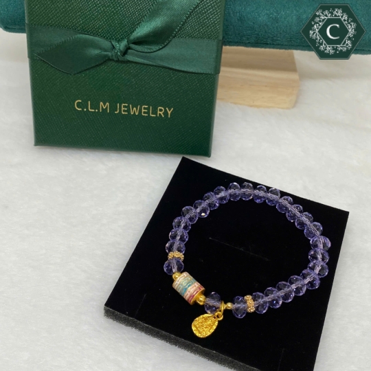 Vòng Tay Pha Lê Tím Mix Charm Bạc - MS1300