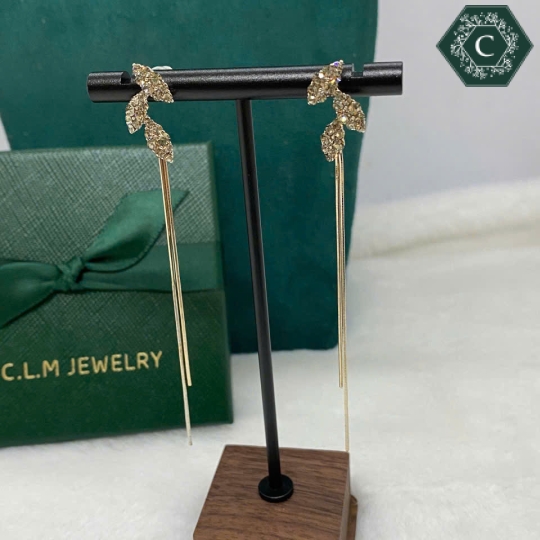 Bông Tai Chiếc Lá Dài Đính Đá Full MS353