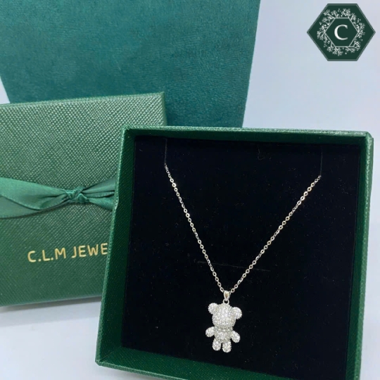 Dây Chuyền Bạc Gấu Đính Đá Full MS755